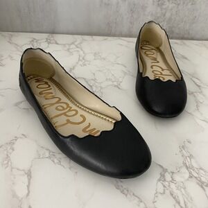 Sam Edelman Ballerina Flat Shoes Sz 8 Black Scalloped Minimalist Everyday‎ Work